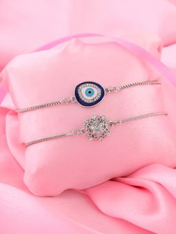 Estele - RAKHI COMBO-Rhodium Plated Nakshi Style & Designer Evil Eye Rakhi Bracelets For Men & Women